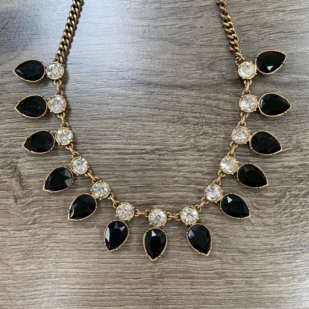 J. Crew Black & Crystal Statement Necklace